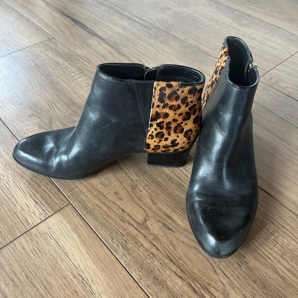 Naturalizer animal leopard print calf skin leather booties black women's 8